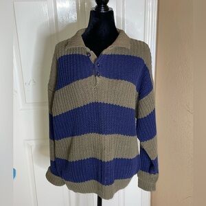 Vintage Gap Clothing Co. Navy Blue & Brown Striped Sweater Size Large​​​​​​